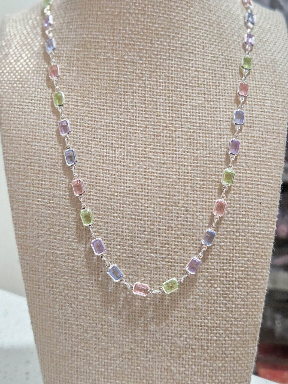 Multicolor Pastel Gemstone Station Necklace - Women Jewelry